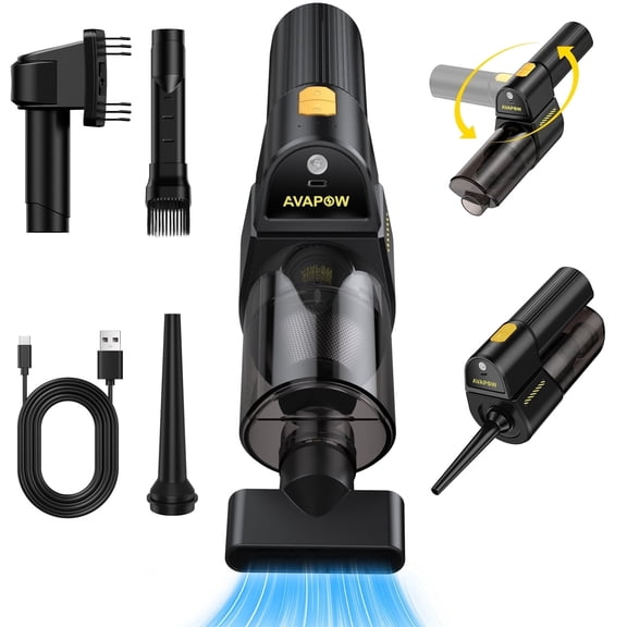AVAPOW Cordless Handheld Vacuum Cleaner with Strong Suction, 2-in-1 Air Duster, LED Light, 8 Nozzles