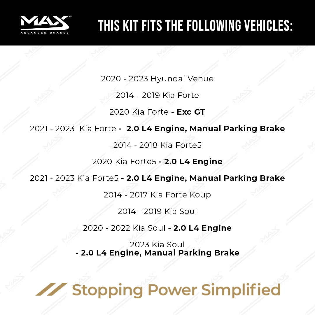 MAX Advanced Brakes - Rear Brake Kit For 2011-2020 Hyundai Elantra, 2014-2023 Kia Forte | Carbon Ceramic Brake and Rotor Kit | Daily Performance Cross-Drilled Brake Rotors