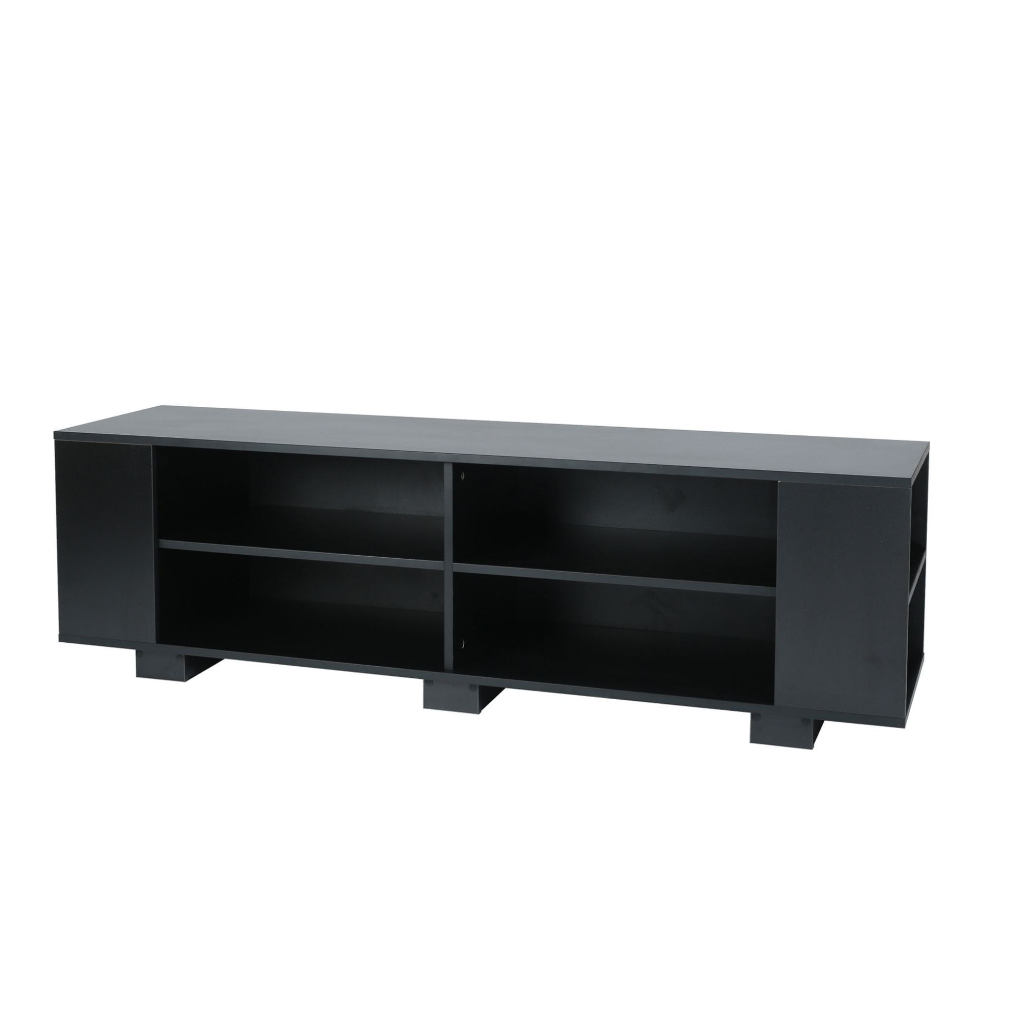 Momspeace Mid-Century TV Stand with 8 Open Storage Compartments, Vintage Media Console with Adjustable Shelves for TVs up to 65'' - Black