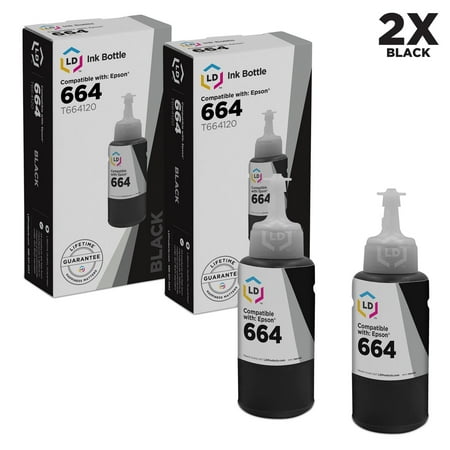 Compatible Bottle Replacement for Epson 664 T664120 High Yie (Black, 2-Pack)