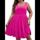 thumbnail image 1 of Vestido Holgado de Talla Grande para Mujer, con Hombros Descubiertos, Elegante, Liso, Rosa Brillante, Talla 5XL, 1 of 7