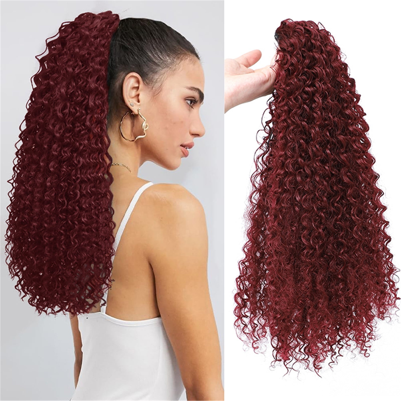 Long Kinky Curly Drawstring Ponytail Extension for Women Afro Puff Curly Pony Tail Hair