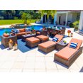 thumbnail image 1 of Sorrento 18-Piece Resin Wicker Outdoor Patio Furniture Combination Set in Brown w/ Sofa Set, Eight-seat Dining Set, and Chaise Lounge Set (Flat-Weave Brown Wicker, Sunbrella Canvas Tuscan), 1 of 4