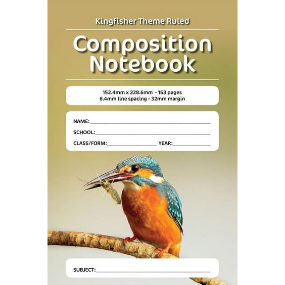 Luap Nottocs Kingfisher Theme Ruled Composition Notebook : 152.4mm x 228.6mm - 153 pages(Paperback)