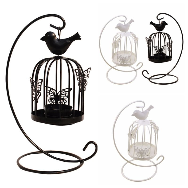 Hanging Bird Cage Candle Holder Retro Iron Candlestick Lantern Home Decor 