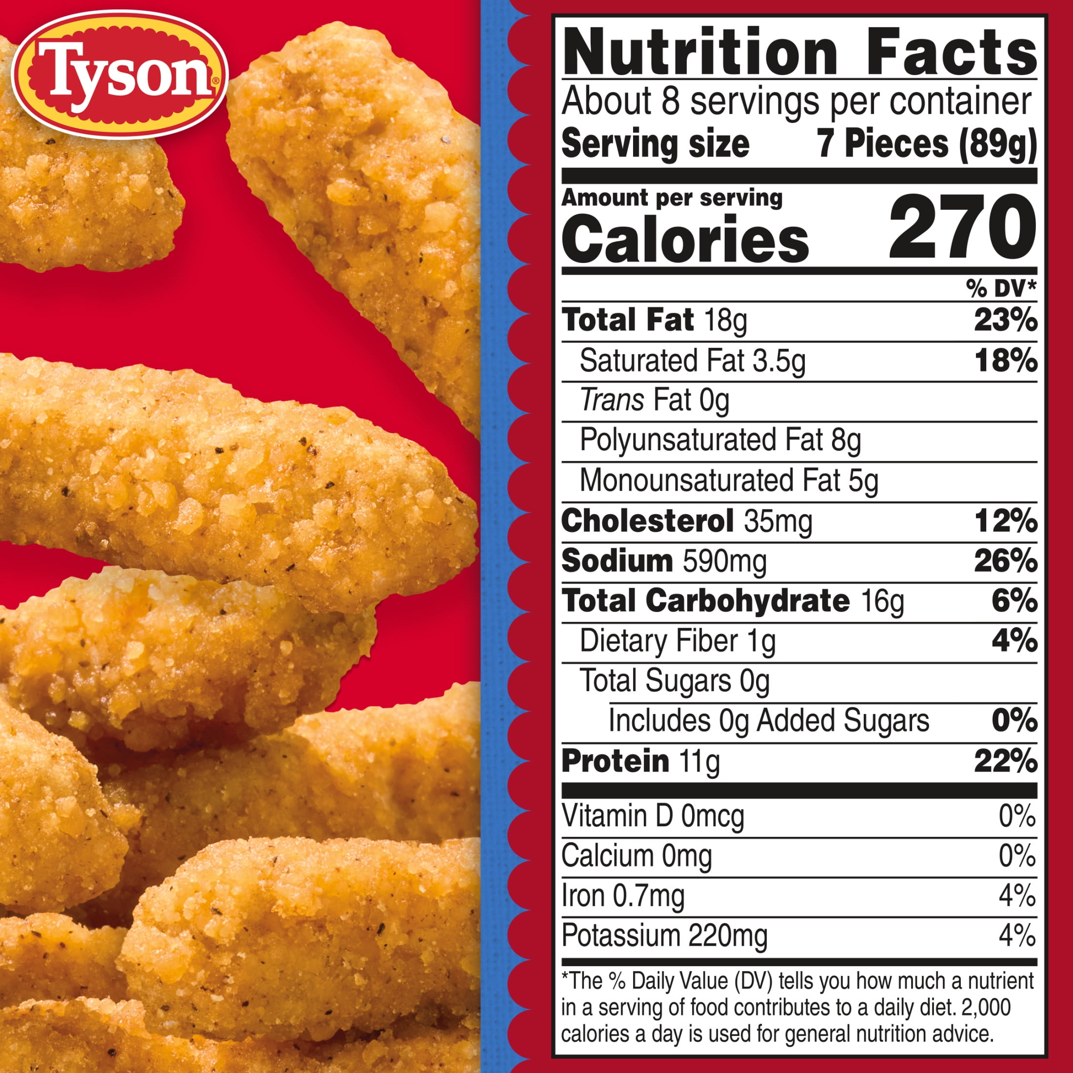 Tyson Any'tizers Frozen White Meat Crispy Chicken Fries, 26.5 oz, 11g Protein per Serving (Fully Cooked)