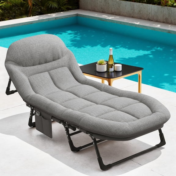 Bigleap Folding Camping Cot with Mattress – 6-Position Recliner to Bed, 450 lbs Capacity, Lightweight Portable Camp Bed for Adults, Outdoor & Indoor Use, Gray