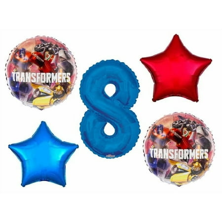 Optimus Prime Bumblebee Transformers 8th Happy Birthday 5 Piece Party Balloons Decoration Set