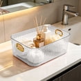 thumbnail image 5 of FeiFu Semi-Transparent Plastic Storage Box, Clear Ribbed Organizer Bin with Gold Handles for Vanity Desk Home Organization, Caja de almacenamiento de plástico transparente, 5 of 6