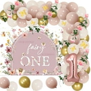 Fairy First Birthday Decorations, Fairy 1st Birthday Party Decorations Girl, Our Little Fairy Is Turning One Backdrop Butterfly Fairy Balloon Arch Stickers Artificial Flowers Garland