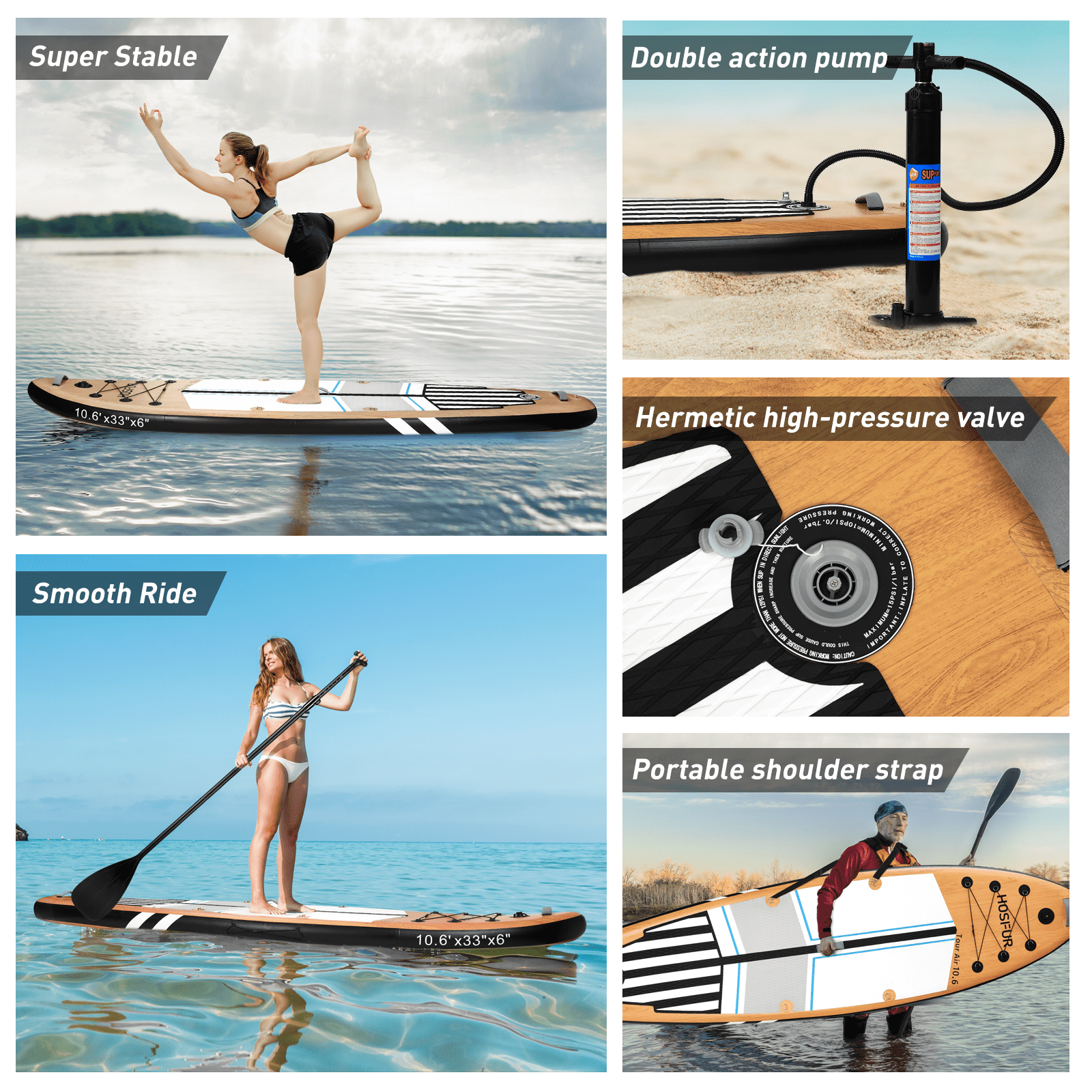 Non-Slip Camera HOSFUR and - Wide with Pump, for Deck, Paddle & x Youth 6\