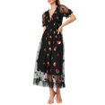 thumbnail image 1 of Robe Midi à Bretelles en Maille pour Femmes, Fraise, Broderie à Paillettes, Tunique à Col Rond, Robe Midi d'Été pour Fête, Robe pour Femmes, 1 of 7