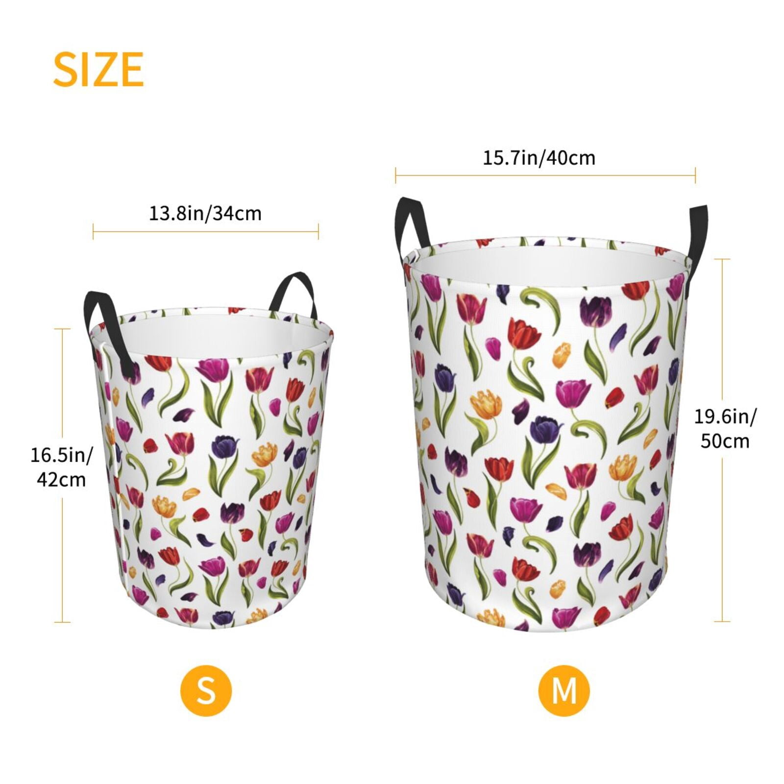 Large Laundry Basket with Handles - Tulips Flowers Purple Petal Kids Baby Dirty Clothes Laundry Hamper for Bedroom Aesthetic