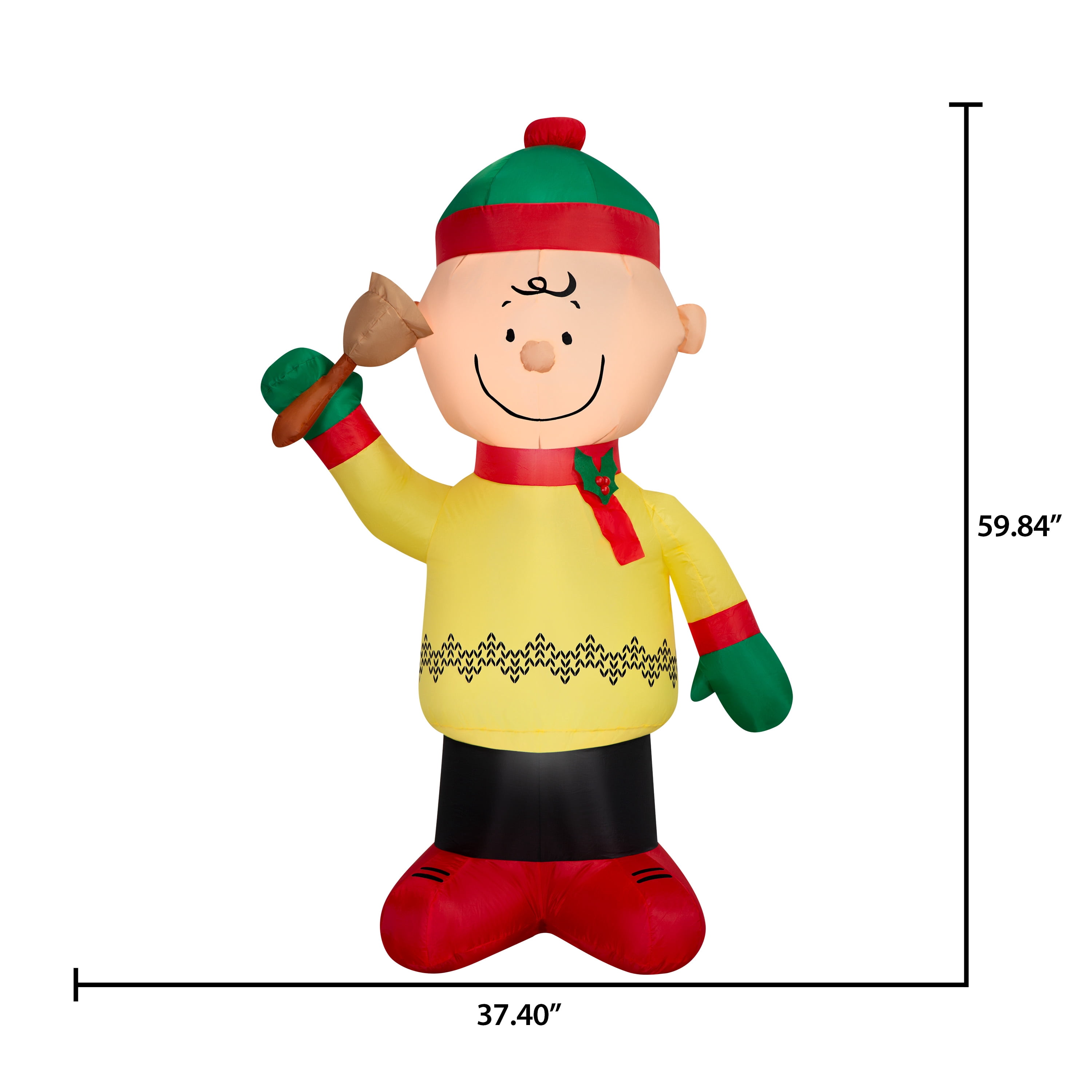 Airblown Christmas Yard Inflatable Light Charlie Brown in Winter Outfit with Bell Peanuts, 5 ft