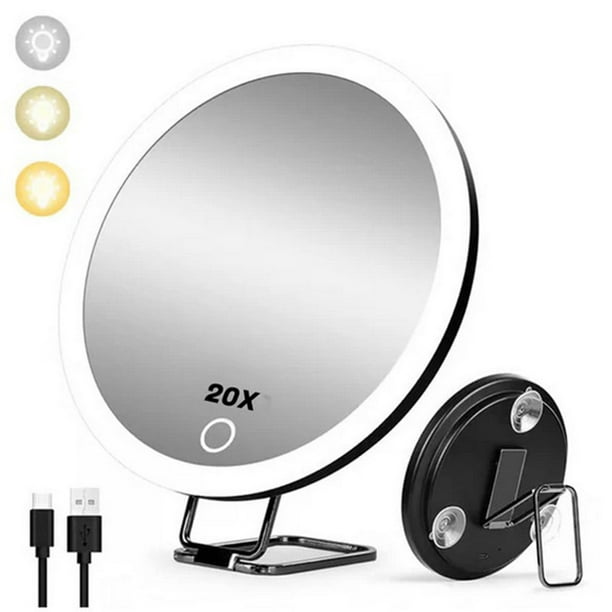 Herramientas y mejoras para el hogar Luz LED recargable con amplificación de luz Espejo de maquillaje con soporte giratorio de 360 grados