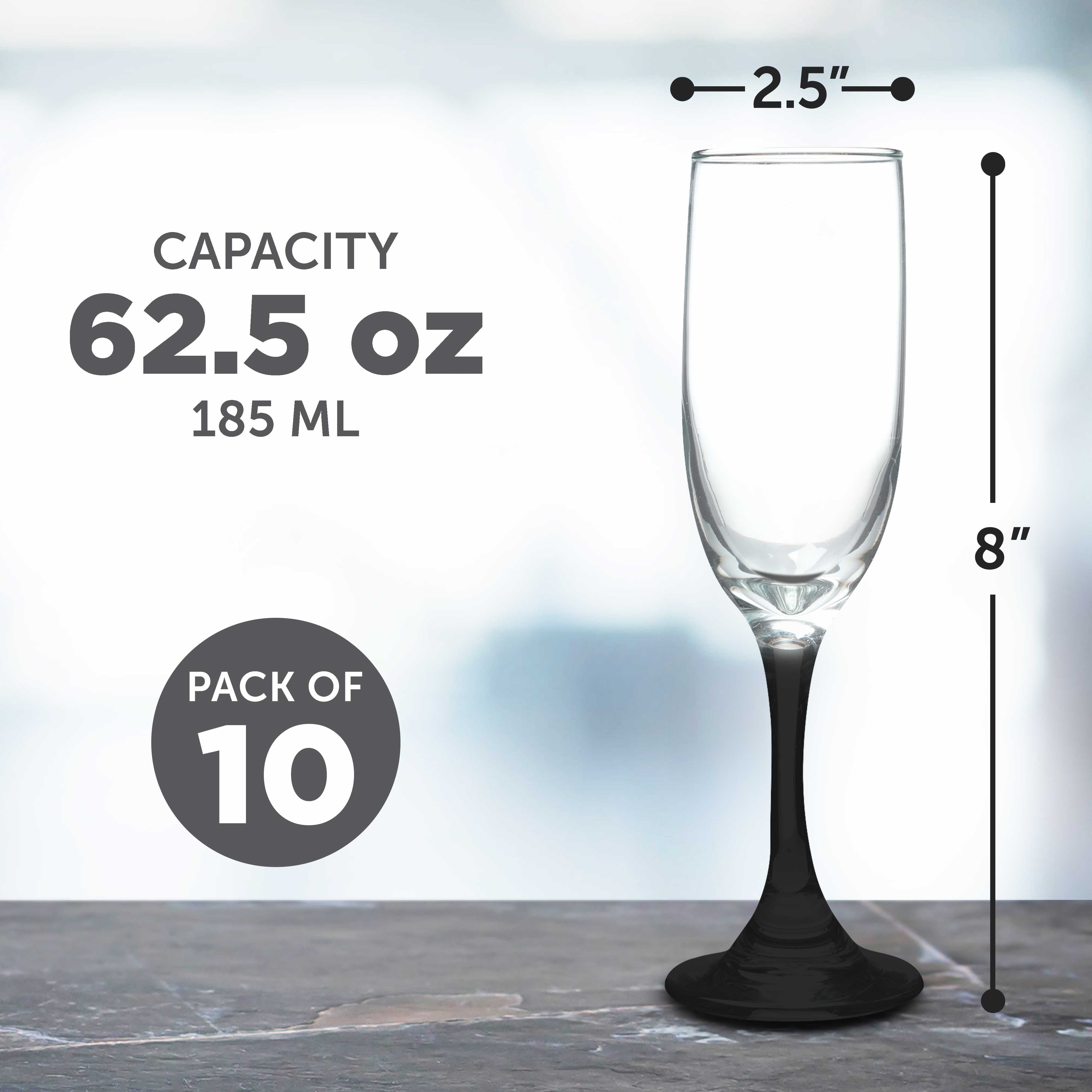 Champagne Flute 6.25 oz Set of 10, Bulk Pack - Great for Cocktails, Weddings, Party Favors - Black