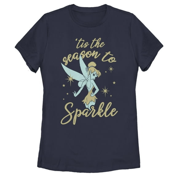 Women's Peter Pan Peter Pan Tinker Bell 'Tis the Season to Sparkle  Graphic Tee Navy Blue X Large