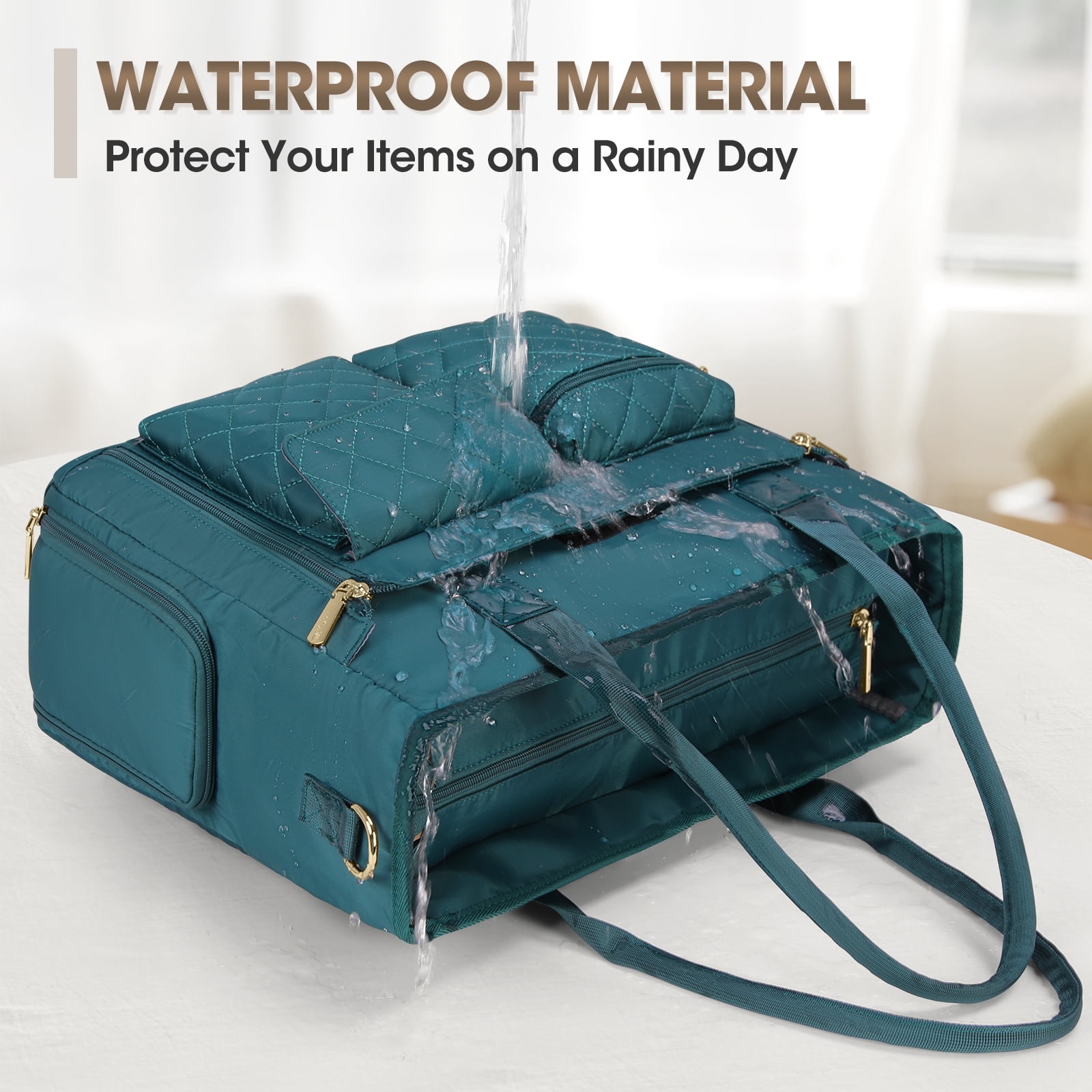 RAINSMORE Teacher Tote Bag with Insulated Lunch Compartment Lightweight 15.6 inch Laptop Bag for Women Work Bags Nurse Tote Bags,Green