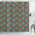 thumbnail image 1 of Exotic Shower Curtain, Repetitive Exotic Setting Chameleons with Palm Leaves on Stripes, Fabric Bathroom Set with Hooks, 69W X 84L Inches Extra Long, Dark Salmon Green and Blue, by Ambesonne, 1 of 2