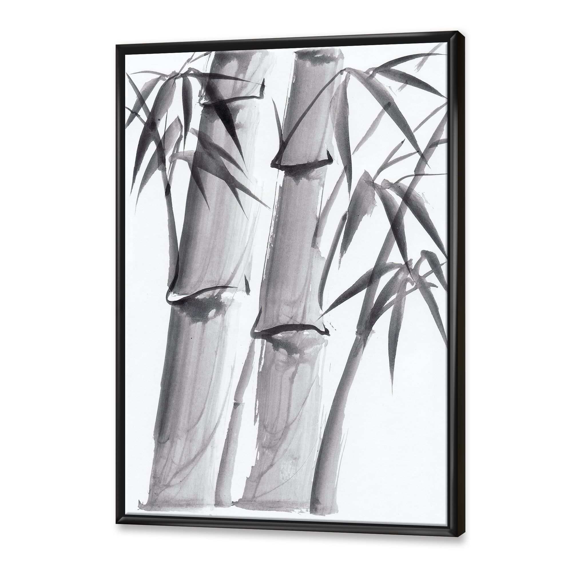 Designart 'Vintage Black and White Bamboo IV' Traditional Framed Canvas Wall Art Print