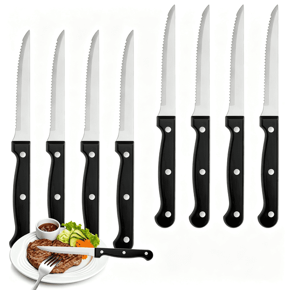 EXLEAF Steak Knives Set of 8,Sharp Triple Rivet Steak Knife Sets,High-Carbon Stainless Steel Serrated Blades,Ergonomic Handles Serrated Steak Knives,Dinner Knife for Kitchen Restaurant