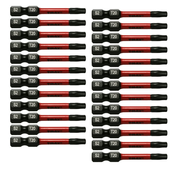 TMAX 25 pc T20 Torx Star 6 Point T-20 Black High Torque Impact Screwdriver Insert Bits Set S2 Steel Torsion Resistant, 2 Inch Long, 1/4 Inch Hex Shank with Quick Release Slot