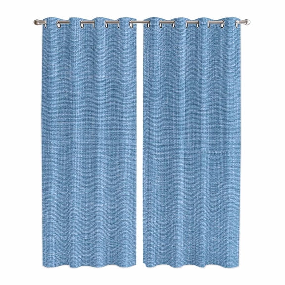 Kitchen Curtains 84 Inch Length 2 Panels, Blue Burlap Texture Grommets Window Treatment Curtain, Farmhouse Vintage Blue Thermal Curtains Drapes for Living Room/Bathroom