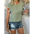 thumbnail image 4 of Womens Shirts Floral Crochet Short Sleeve Crewneck Shirt Casual Pullover Blouse Summer Tops Green XL, 4 of 8
