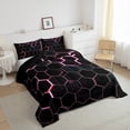 thumbnail image 4 of Black Light Pink Honeycomb Comforter Set Neon Hexagon Bedding Sets Geometric Beehive Full Size Quilt Sets Abstract Line Art Duvet Insert Modern Geometry Room Decor, 4 of 6