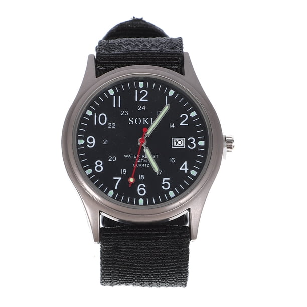 Reloj de cuarzo para hombre, con calendario, correa de lona, resistente, color negro