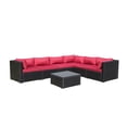 thumbnail image 2 of Baner Garden CH-92 Complete 7 Piece PE Black Wicker Rattan Pool Patio Garden Sectional Set with Red Cushions, 2 of 7