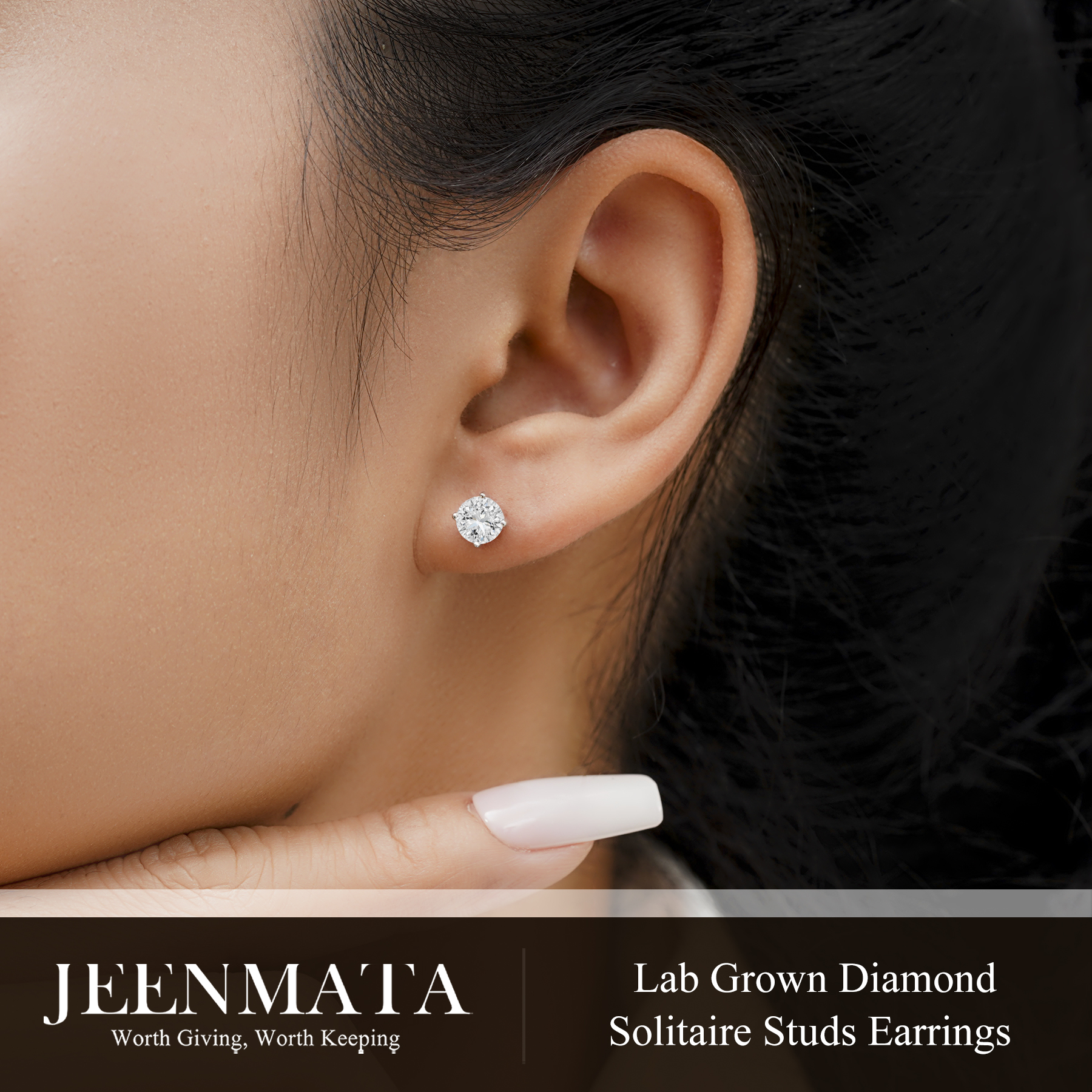 JeenMata Lab Grown Diamond Stud Earrings 0.50 Carat photo 5