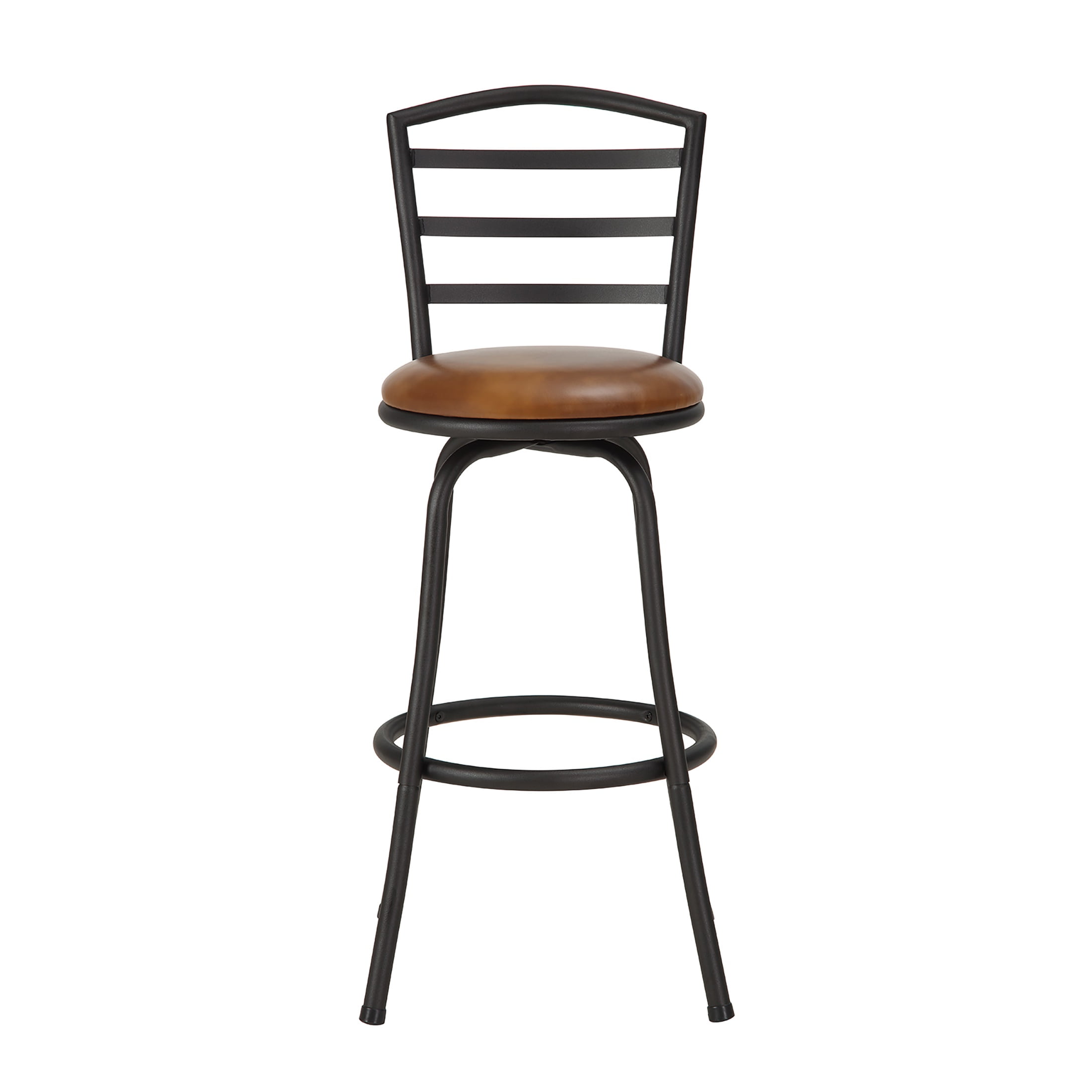 Mainstays 3 Pack Adjustable 24" or 29" Barstool, Black Metal and Camel Faux Leather Seat