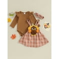 thumbnail image 3 of Elippeo Autumn Baby Girls Skirt Outfits 3M 6M 9M 12M 18M Thanksgiving Long Sleeve Romper Suspender Plaid Skirt Clothes Set, 3 of 10