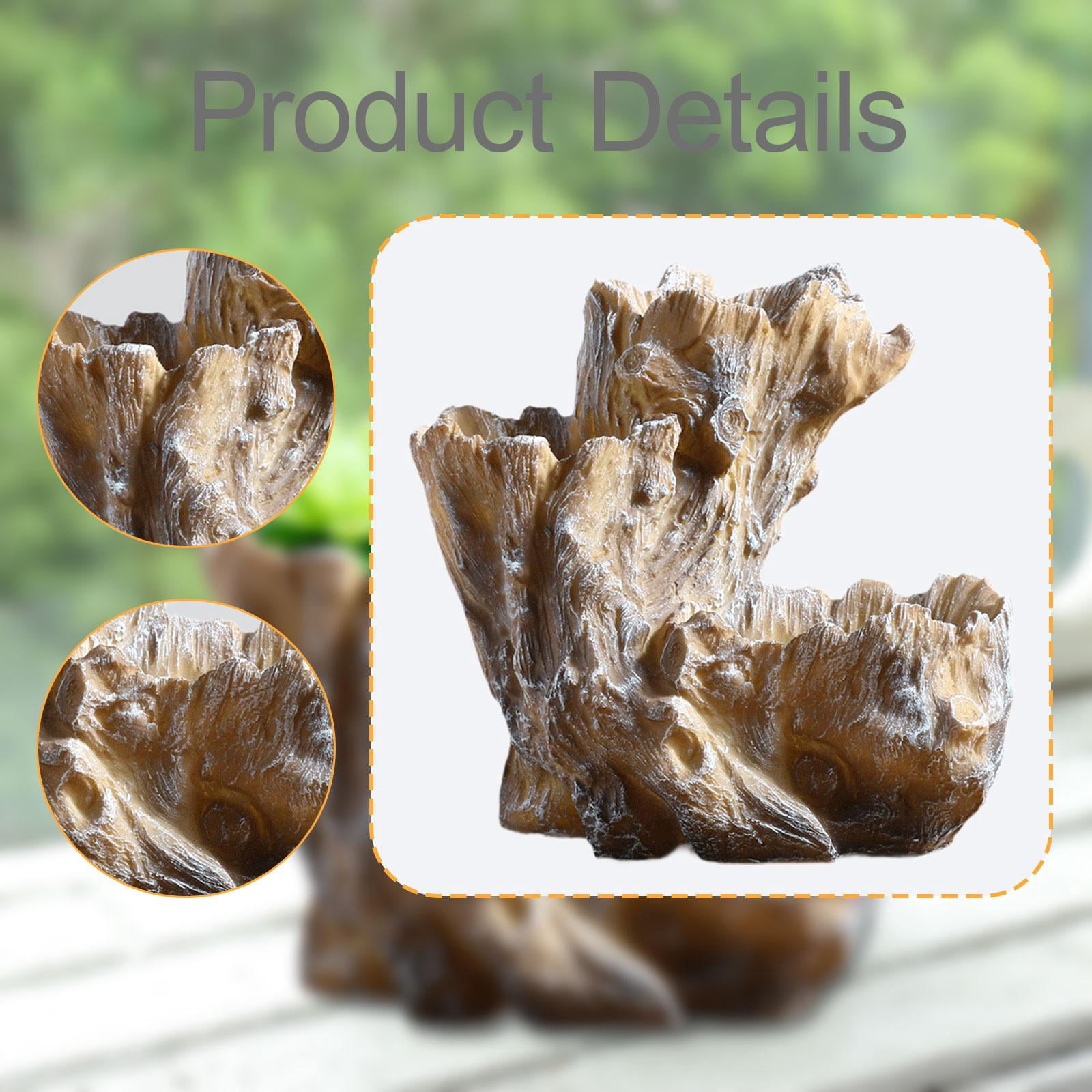 Fzaqwen Planter Pot Artificial Driftwood Succulent Container for Bedroom Home Indoor Brown White