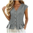 thumbnail image 3 of GERsome Women's Tank Tops V-Neck Pleated Button Down Sleeveless Loose Fit T-Shirts for Summer Casual Gray Size S, 3 of 7