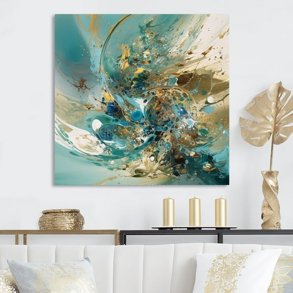 Designart "Captivating Liquid Ink in Turquoise and Yellow" Abstract Marble Metal Wall Art