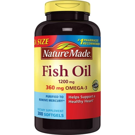 Nature Made Fish Oil 2400mg Softgels, 300 Count, Omega 3 Supplement For Heart Health