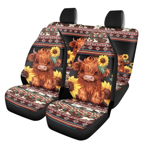 Qpednta Cute Highland Cow Car Seat Covers Sets 4Pcs Front Seat Protector Carseat Rear Split Bench Cover Universal Vehicle Seat Protector Fit Most Car Truck SUV