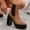 Camel, variant on Pennysue Women's High Heeled Mid Calf Boots Chelsea Short Boots Elastic Chunky Pull Tab Casual Dress Boots