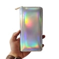 thumbnail image 2 of Monedero largo de piel para mujer, monedero plateado brillante con cremallera, colorido, 2 of 6