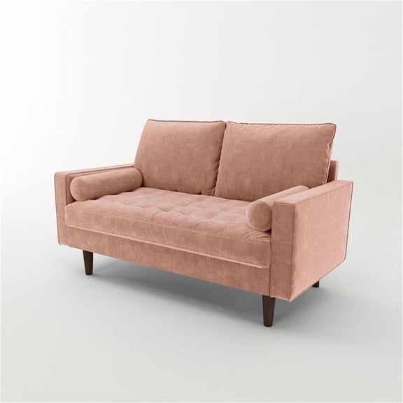 Pemberly Row Contemporary Velvet Living Room Loveseat In Rose