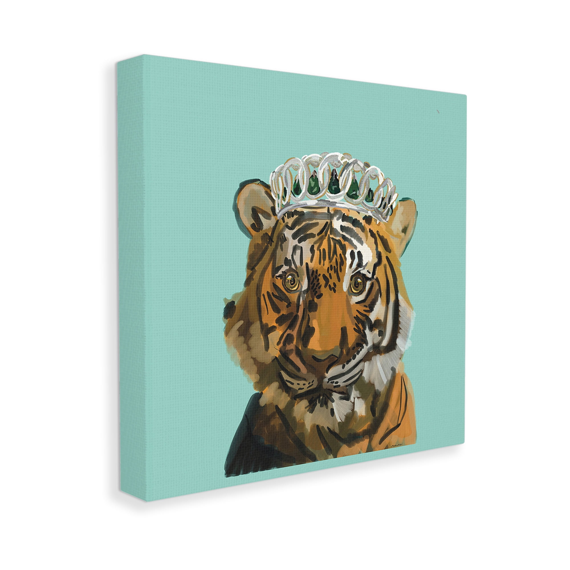 Stupell Industries Tiger Wearing Crown Animals & Insects Painting Gallery Wrapped Canvas Art Print Wall Art, 17 x 17