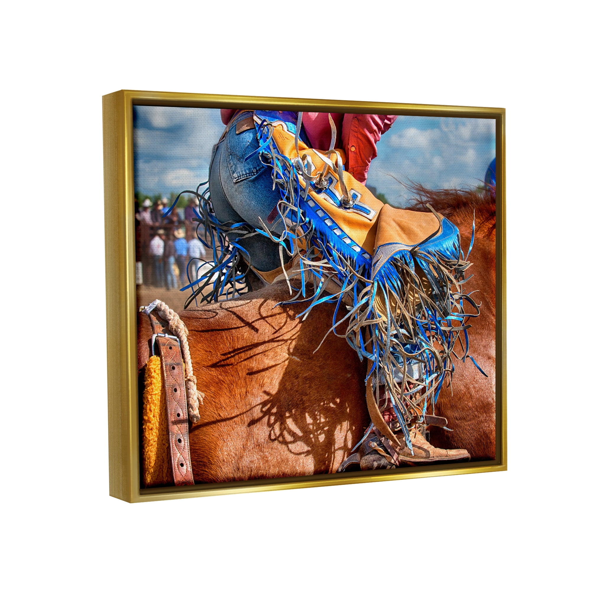 Stupell Industries Cowboy at Rodeo Photography Animals & Insects Photography Gold Floater Framed Art Print Wall Art, 21 x 17