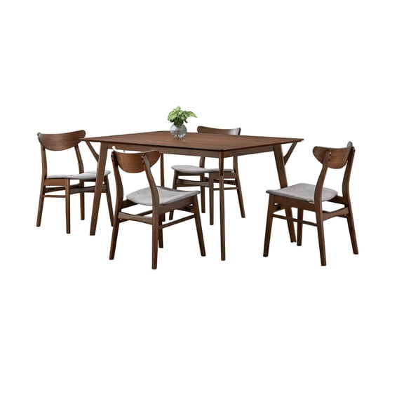 Benjara Skie 5pc Dining Table Set, 4 Chairs, Rectangular, Brown Solid Wood, Gray