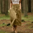 thumbnail image 4 of Mrat Work Skirts for Women Office Women's Midi Skirts Solid Color Elastic Waist Cotton Linen Half Skirt with Pockets S-212 Khaki L, 4 of 9