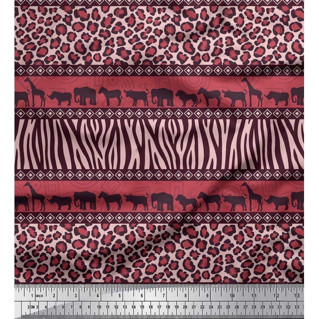 Soimoi Poly Georgette Fabric Animal Skin & Animals Group Printed Fabric 1 Yard 42 Inch Wide