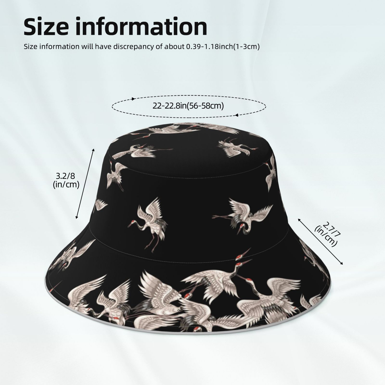 Honeii Japanese White Crane for Unisex Bucket Hat Waterproof  display picture 1