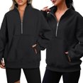 thumbnail image 7 of EFINNY Women's Half Zipper Fleece Sweatshirt Stand Collar Plus Plush Sweatshirt Jacket Coat with Pockets, 7 of 7