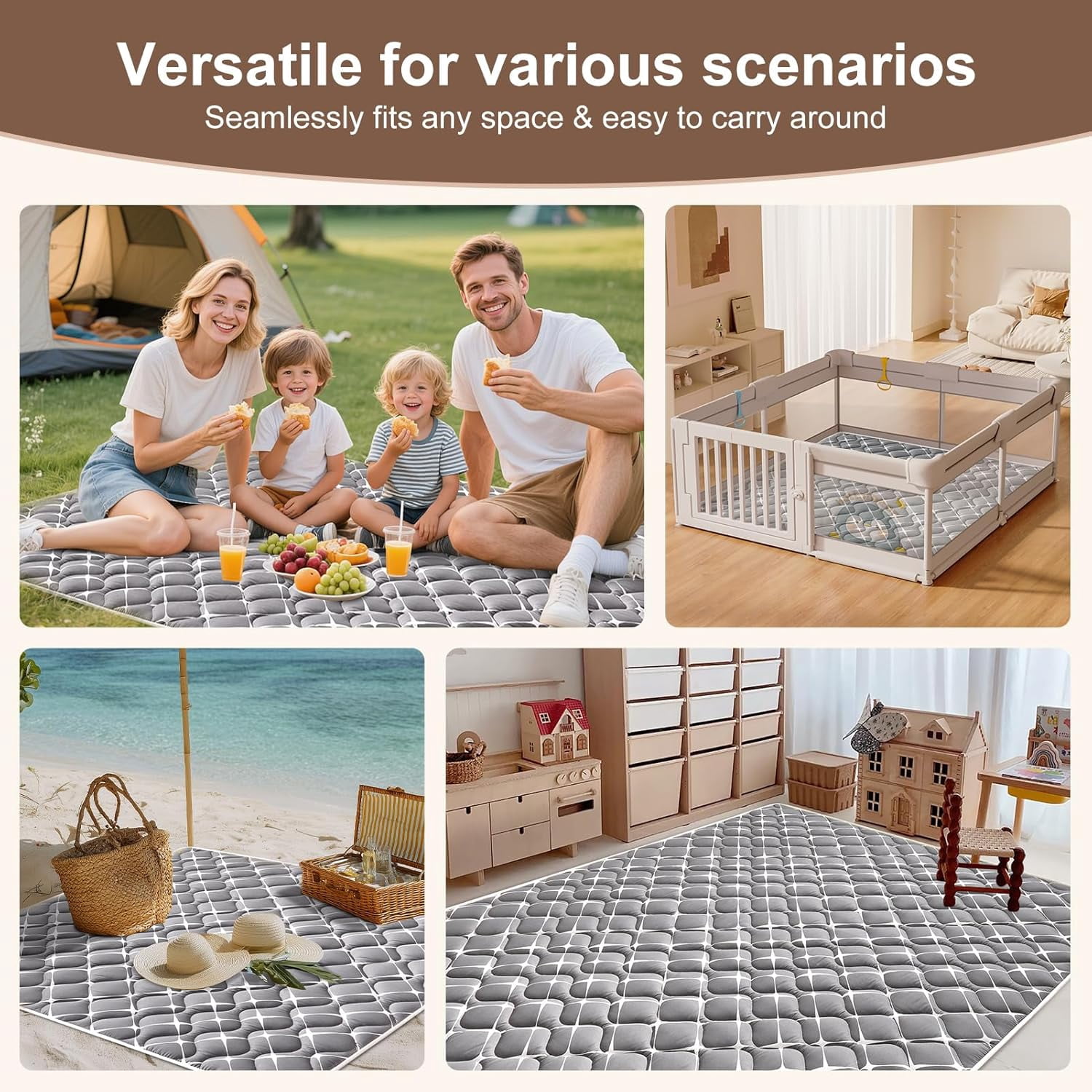 Mat - 71" X 59",Premium Thicker Foam One-Piece  Washable,  Large Anti-Slip Soft Cushioning Foam Playmats for Babies and Toddlers, Foldable  Crawling Mat for Playpen